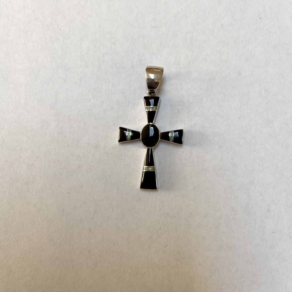 Sterling black jade inlay cross